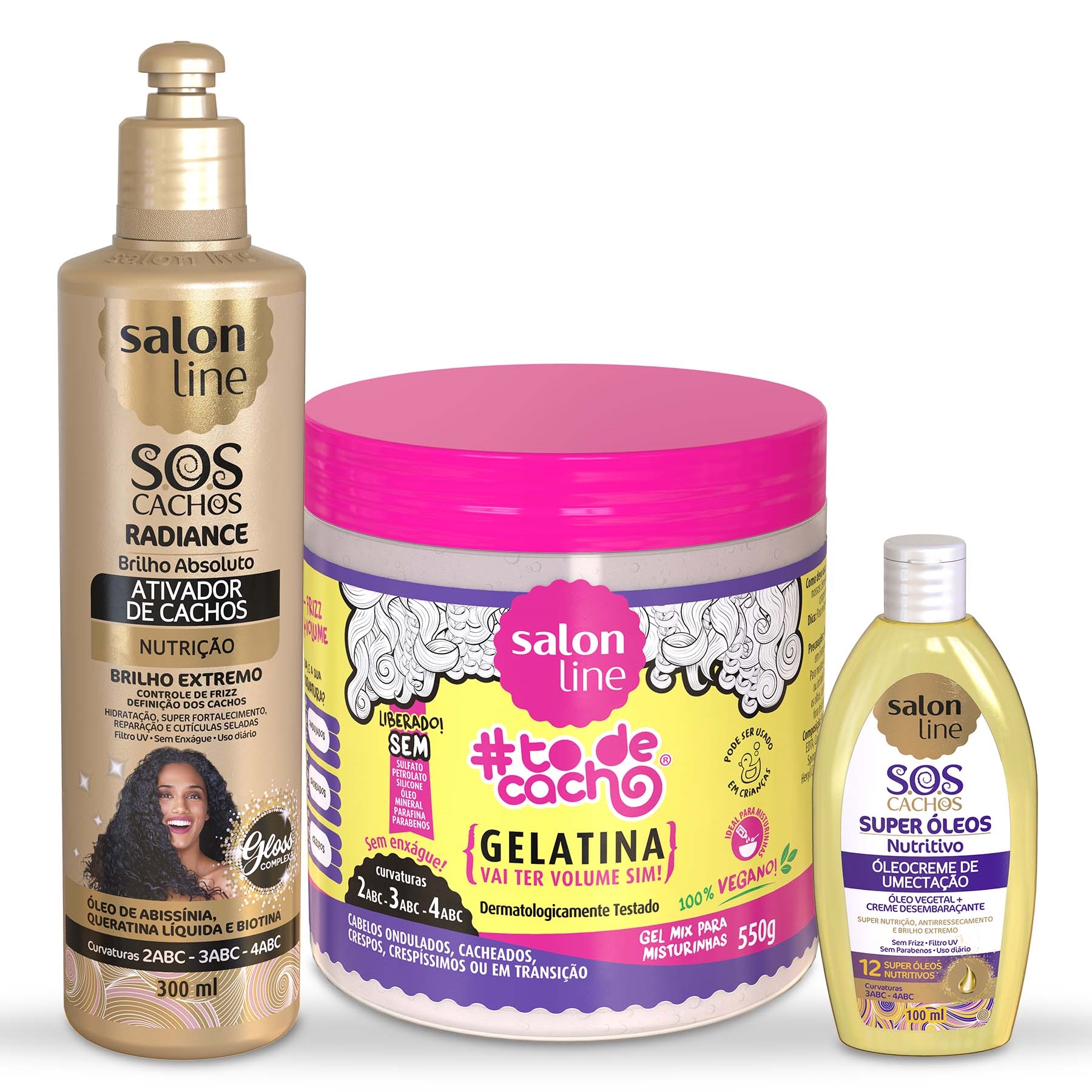 Kit de Finalização para Cabelo cacheado Ativador, Óleo Creme e Gelatina