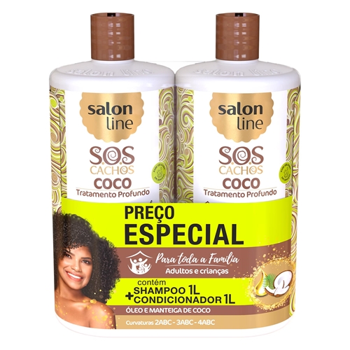 Kit Sos Cachos Coco Profundo Shampoo E Condicionador Litrao Salon Line