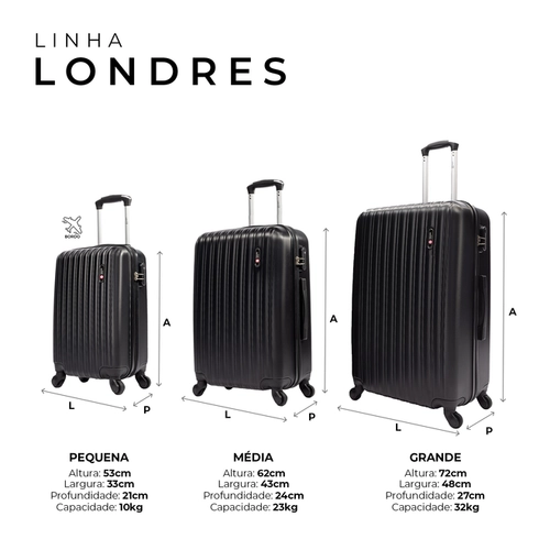 Kit de malas de viagem P/M/G Londres Swiss Move Preto