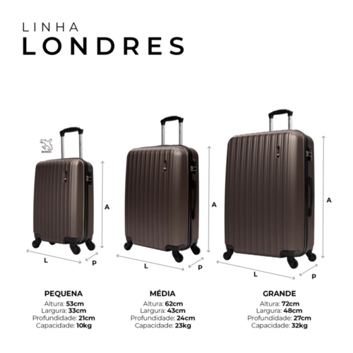 Kit de malas de viagem P/M/G Londres Swiss Move Preto