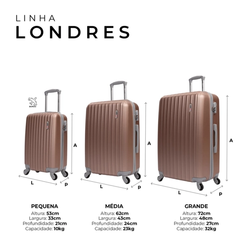Kit de malas de viagem P/M/G Londres Swiss Move Preto