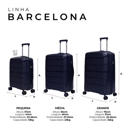 Kit de malas de viagem P/M/G Barcelona Swiss Move Azul Marinho