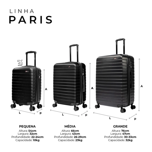 Kit de malas de viagem P/M/G Paris Swiss Move Preto