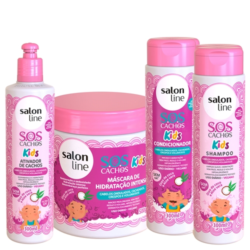 Kit Sos Kids Shampoo Condicionador Mascara Ativador De Cachos